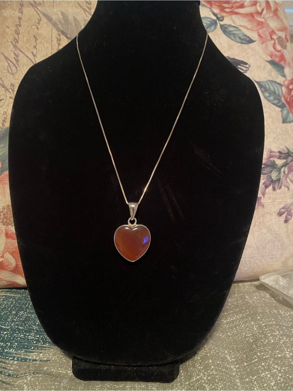 Charles Albert Heart-Shaped Red Jasper Pendant with chain.